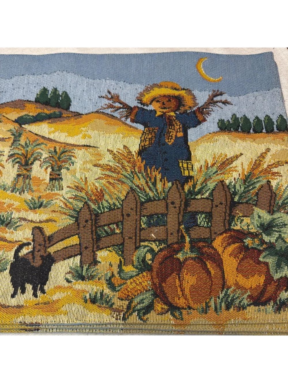 Fall Harvest Tapestry Placemats Set of 8 Scarecrow Pumpkin Autumn Table Decor